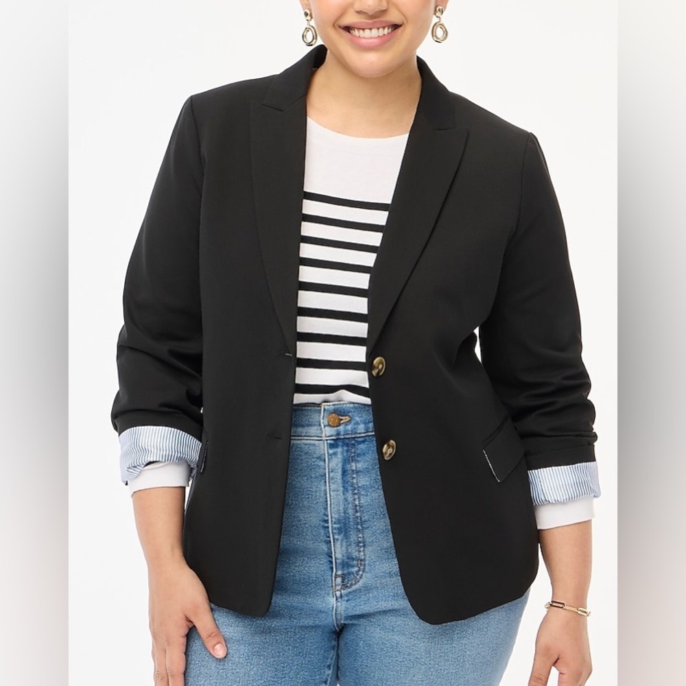 J. Crew Factory Cotton-blend two-button blazer in Black - Picture 1 of 12